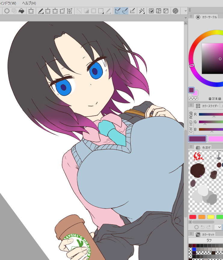 消えるラフと進捗

思ったより描く時間が取れずでした
今日はなんとか塗分けまで完了 