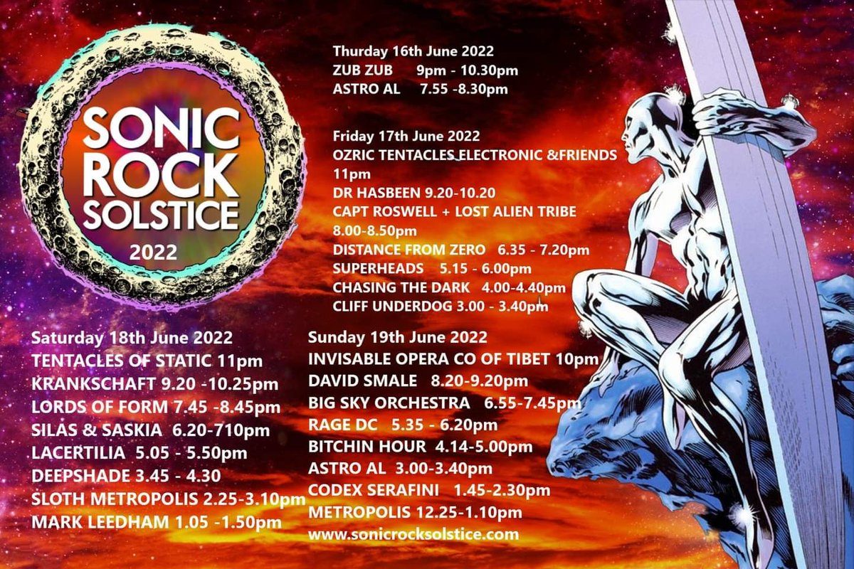 Stage times for SONIC ROCK SOLSTICE 2022  (18th June) 💥💥 We are on at 3.45pm!

Make sure to grab a ticket ⚡️⚡️ 
Tickets and info:
sonicrocksolstice.com

Stoke Prior Sport &amp; Country Club  
<a href="/guildprodsuk/">Guild Productions</a> #livemusic #gigs #riffs #band #bromsgrove #loud #psychedelicrock #stoner