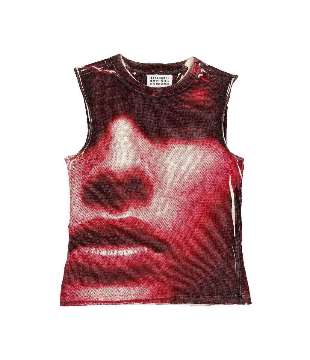 fashntalk's tweet photo. Maison Margiela: Full Print Graphic Face Tank Top (2004) https://t.co/no9LIzo8Hq