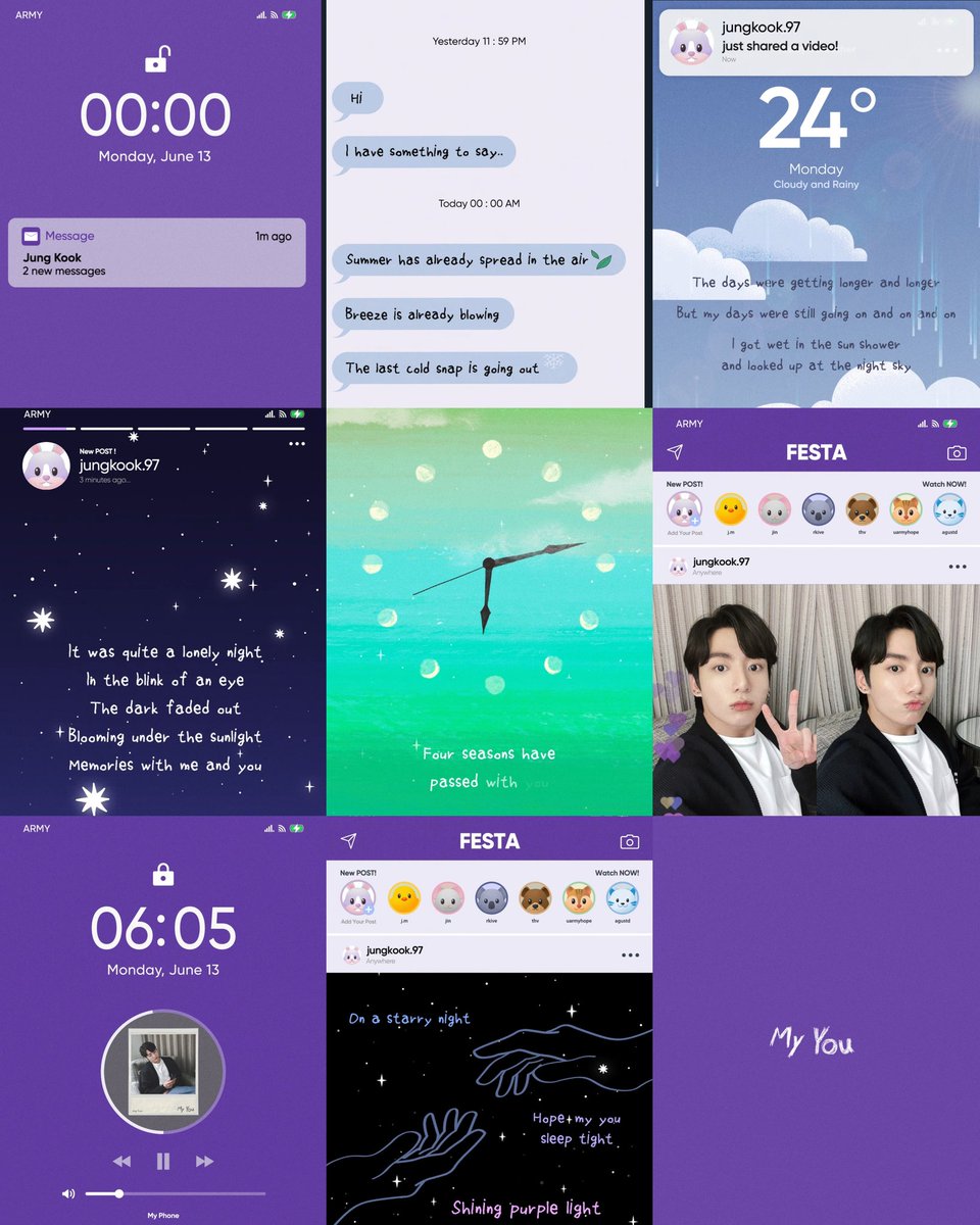 7BTSaranghae's tweet photo. "on a starry night, hope may you sleep tight, shining purple light"

Jeon Jungkook with BTS love for ARMYs is so genuine that has way of communicating with us that makes their music reach our hearts! Thank you for"My You"💜

#SongForARMY #BTS2022FESTA 
#BTS9thAnniversary #MyYou https://t.co/hQJ2hOY9wm