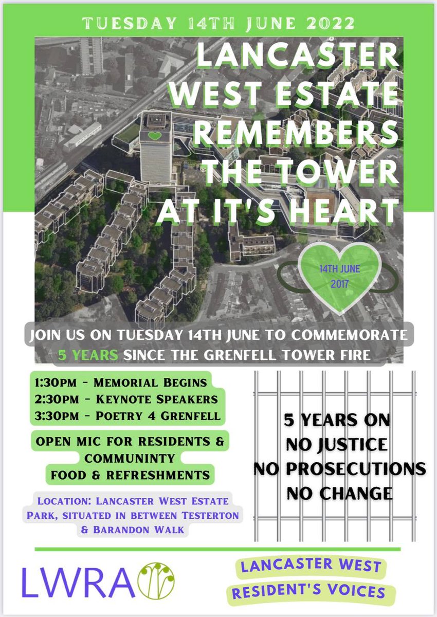 Join @LancWestEstate @LancWEstate @LancasterVoices @KamitanArts & the #P4G fam on Tue 14th June in Remembering, Reflection, Solidarity💚#Poetry4Grenfell family #EmpresS1Egypt will be reciting @ 3:30 ✒💚🎵Music, Refreshments, Children Activities,Open-Mic, Love& Togetherness🙏🏼💚🙏