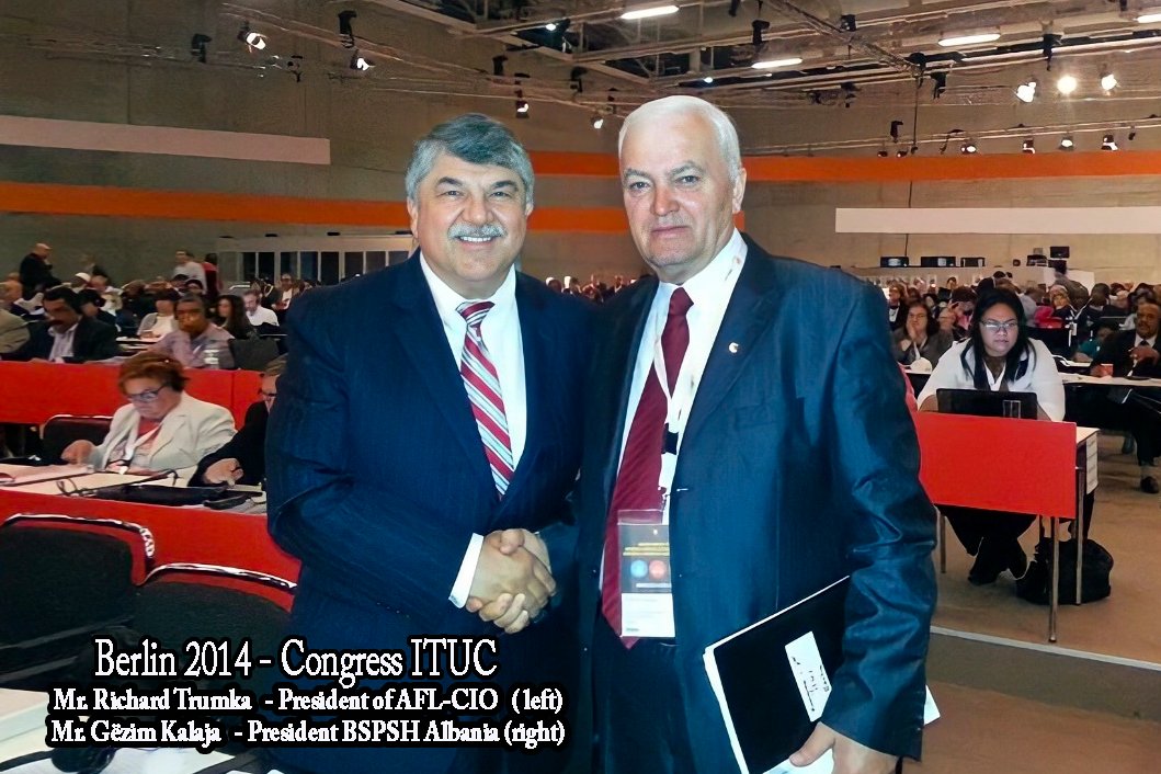 Rrjeti1's tweet photo. #AFLCIOConv 
President Trumka 🇺🇲 and President Gezim Kalaja BSPSH Albania🇦🇱
Berlin 2014 - ITUC Congress https://t.co/wuiTbh9ayS