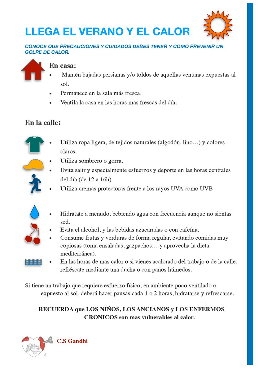En verano recomendamos seguir los consejos de la imagen y los de este enlace csgandhi.es/consejos-para-…
