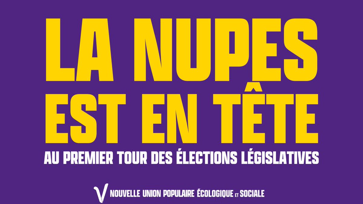 Alors que les résultats des grandes villes (dont #Nice06) sont encore inconnus, et malgré une forte abstention, la #NUPES est dors et déjà en tête de ces #legislatives !
La dynamique est notre. On va la gagner cette assemblée ! 
✌️#VcommeVictoire
