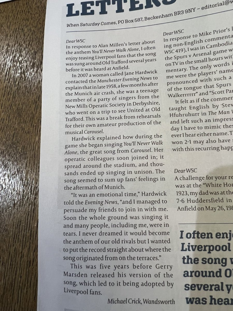 Very interesting letter in the always worth buying <a href="/WSC_magazine/">When Saturday Comes</a> magazine #YNWA