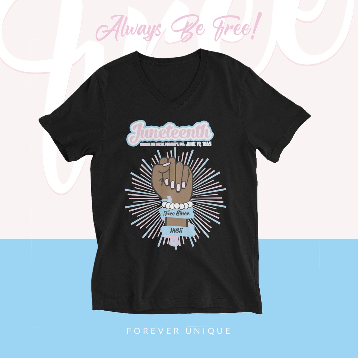 BeForeverU's tweet photo. Always Be Free! Celebrate Juneteenth in our official #GammaPhiDelta #Sorority #Juneteenth Collection. #ΓΦΔ #GPHID #1943 https://t.co/Gie1sjG30p