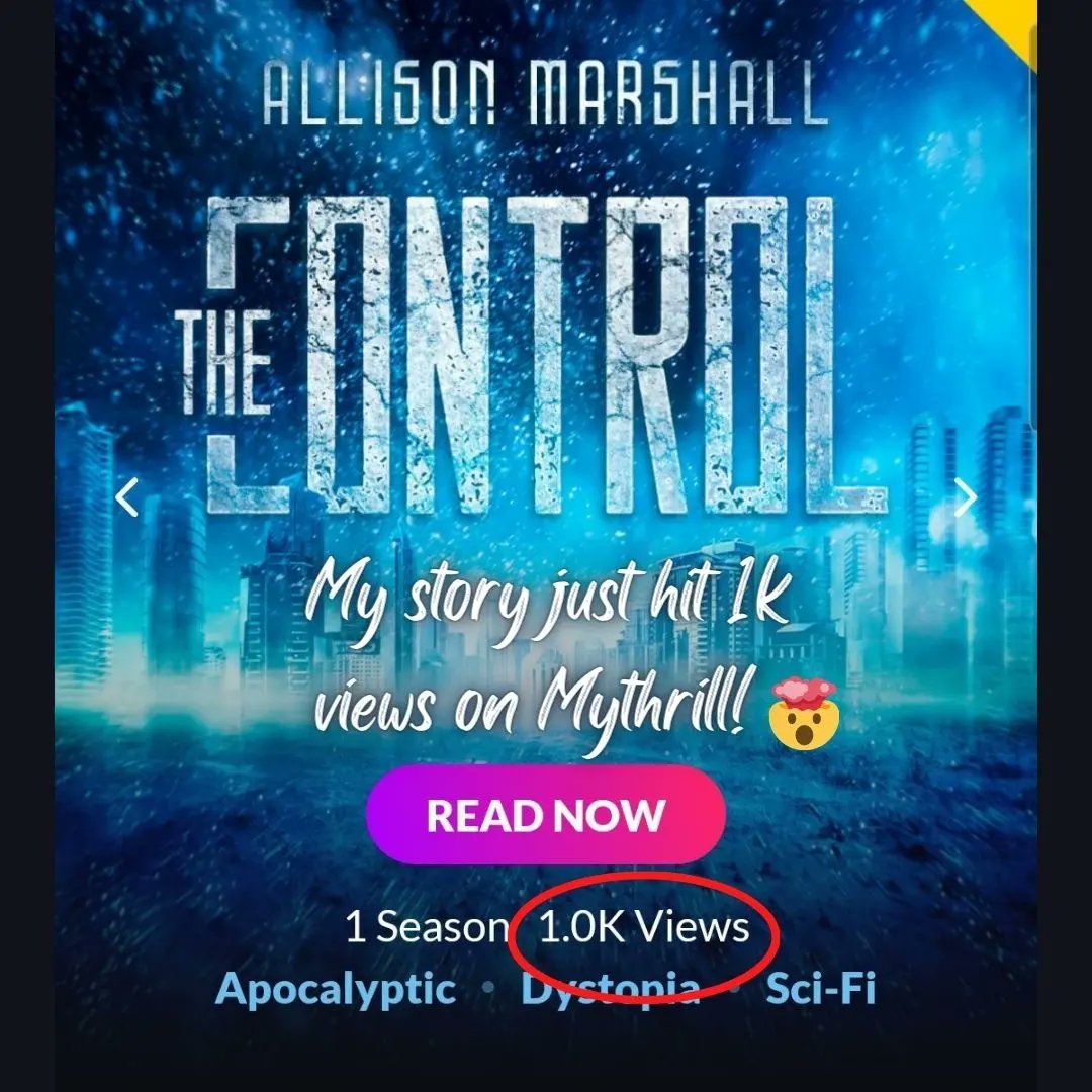 UnicornMarshall's tweet photo. My story on Mythrill just recently passed 1k views! Yay! #WritingCommunity #mythrill #appfiction #apocalypticfiction https://t.co/WNjgCECvWO