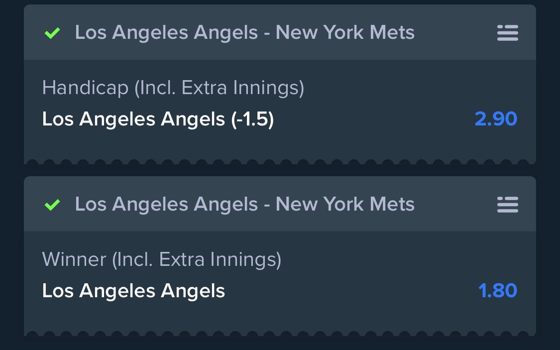 phalanxpicks's tweet photo. #MLB LA Angels in game bet

LAA to win (1.80) 5 units
LAA -1.5 (2.90) 5 units https://t.co/MY05EJ76JD