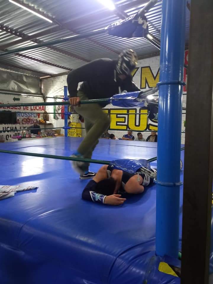 LaTijeraLucha's tweet photo. En triangular aéreo de joven talento #Galio de #PromocionesRosales logra llevarse la victoria con el apoyo de un luchador no programado, que lo ayudó a subir al ring para dar cuenta de #EstrellaDelRing y #Daimo, posteriormente el hombre de la intervención es #Helios... https://t.co/ndH9XGiIYa