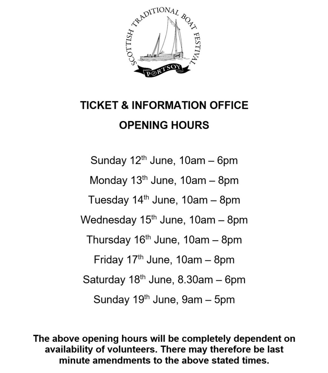 Our ticket and information office is now open! It is located in the Co-op car park and will be open daily in the run up to, and during, the festival weekend. For more info visit stbfportsoy.org