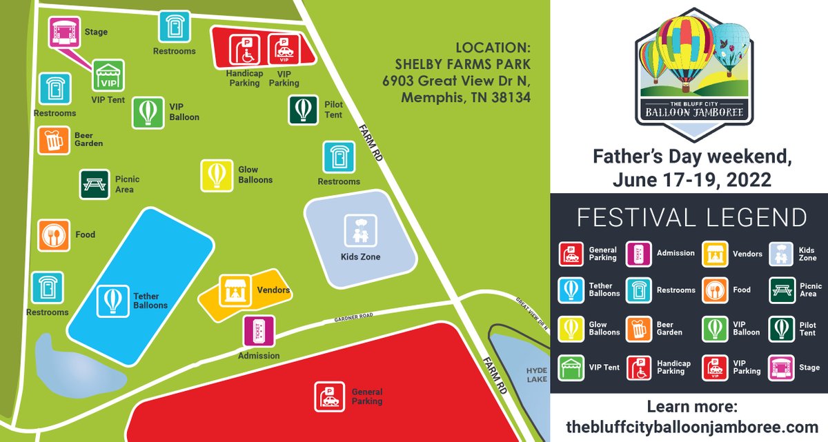 Familiarize yourself with The Bluff City Balloon Jamboree before you arrive! 🗺️ Check out our map of the festival grounds! Gates open each night at 4 p.m. until 10 p.m. ➡️ Check out our events lineup: bit.ly/3M87JXM
