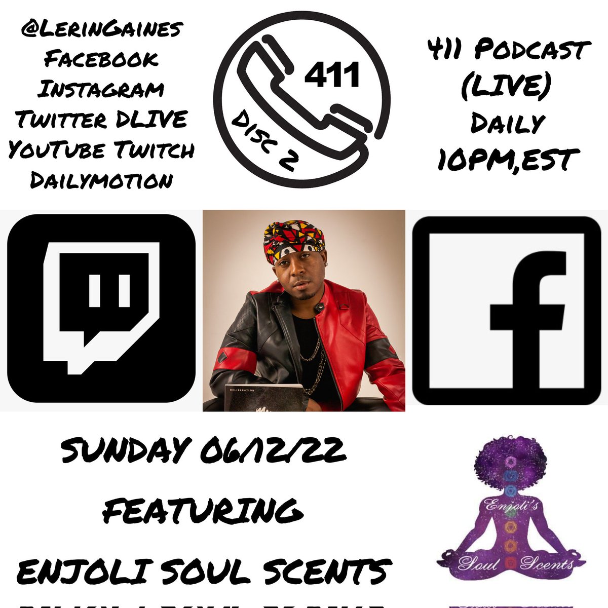 LerinGaines's tweet photo. #411Podcast with #LerinGaines X #EnjoliSoulScents #Streaming #LIVE 06/12/22 @ 10PM,EST @LerinGaines #Facebook #Instagram #TikTok #YouTube #Twitter #DLIVE #Twitch #DailyMotion #DiscTwo #RemixJournal #TrackSix #ParentalAdvisory #ExplicitContent https://t.co/B7u5TtlqbY