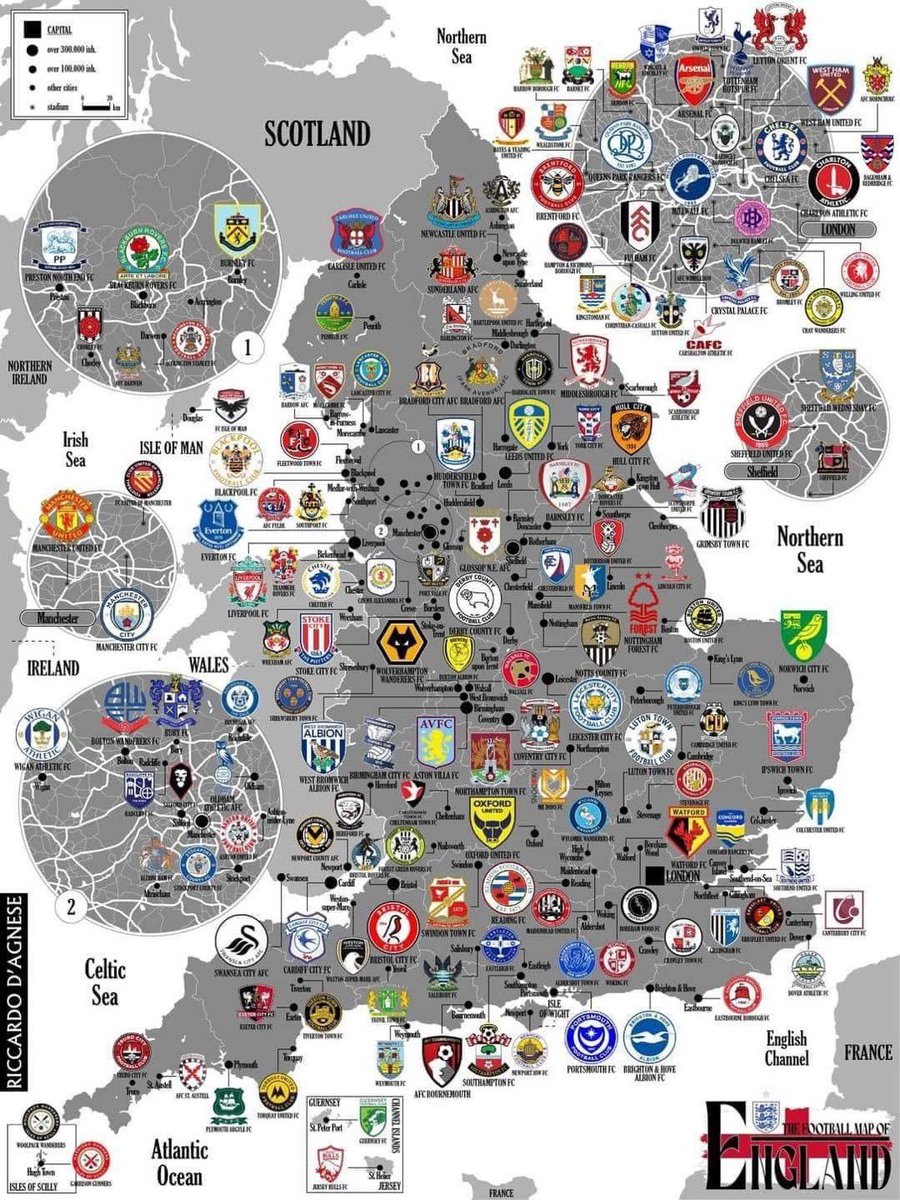 La carte du Royaume-Uni avec tous les clubs professionnels anglais 😍

✏ @RiccardoDAgnese
