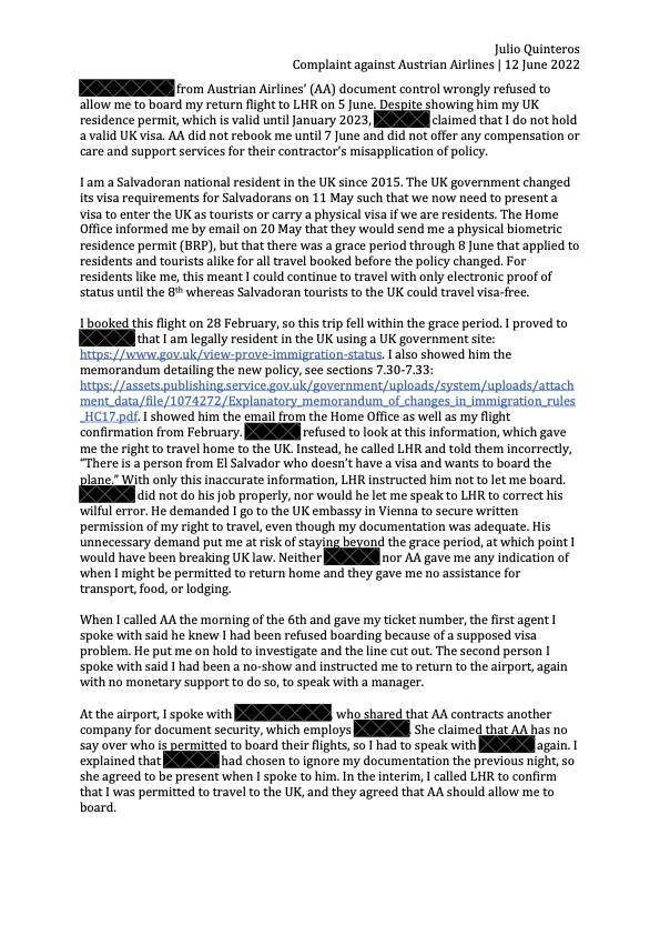 BarelyAcademic's tweet photo. Here is our complaint against @_austrian for their willful misapplication of UK policy, causing us significant hardship &amp; putting Julio at risk of violating UK law. We welcome your help in amplifying our story &amp; others like it. 📢📢📢 https://t.co/C74FkDO9z3