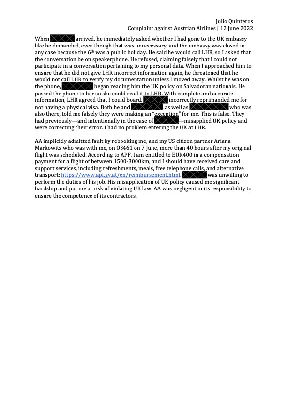 BarelyAcademic's tweet photo. Here is our complaint against @_austrian for their willful misapplication of UK policy, causing us significant hardship &amp; putting Julio at risk of violating UK law. We welcome your help in amplifying our story &amp; others like it. 📢📢📢 https://t.co/C74FkDO9z3