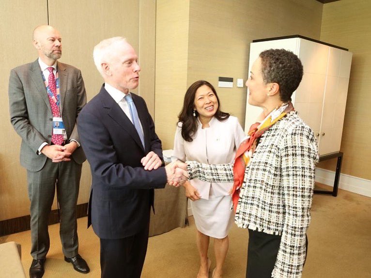 mfaftja's tweet photo. Foreign Affairs Minister, Senator the Honourable @kaminajsmith met earlier today with Honourable Mary Ng, Canada's Minister of Small Business, Export Promotion and International Trade in the margins of the 12th Ministerial Conference of the World Trade Organisation. https://t.co/Wv1TEQhQ5j