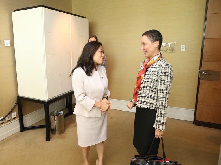 mfaftja's tweet photo. Foreign Affairs Minister, Senator the Honourable @kaminajsmith met earlier today with Honourable Mary Ng, Canada's Minister of Small Business, Export Promotion and International Trade in the margins of the 12th Ministerial Conference of the World Trade Organisation. https://t.co/Wv1TEQhQ5j