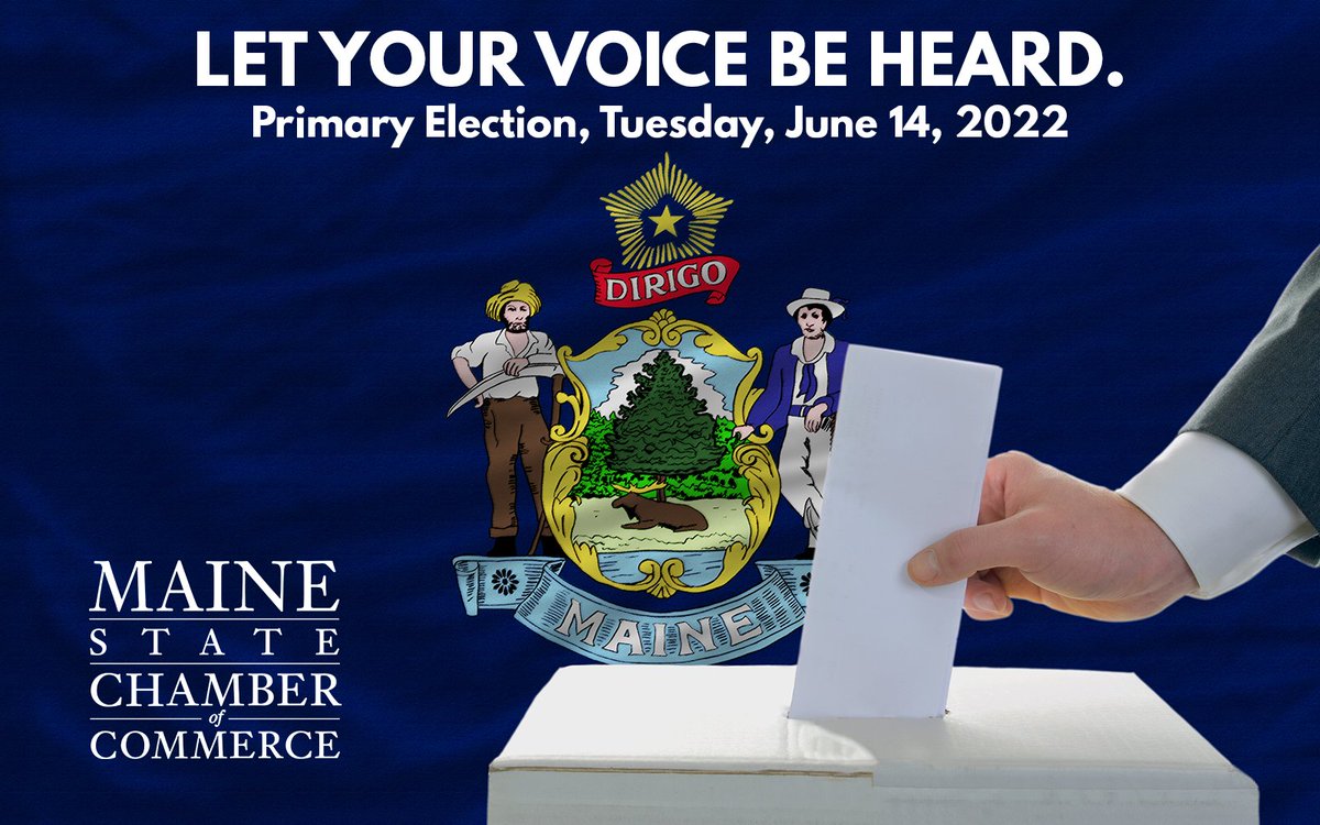 MarkEllisMSCC's tweet photo. Maine's Primary Election will be held this Tuesday, June 14th. Find your polling place and view a sample ballot by following this link: https://t.co/T6IvtYqikE
 #maine #Election2022 #mepolitics https://t.co/9nlJ5ZevSo