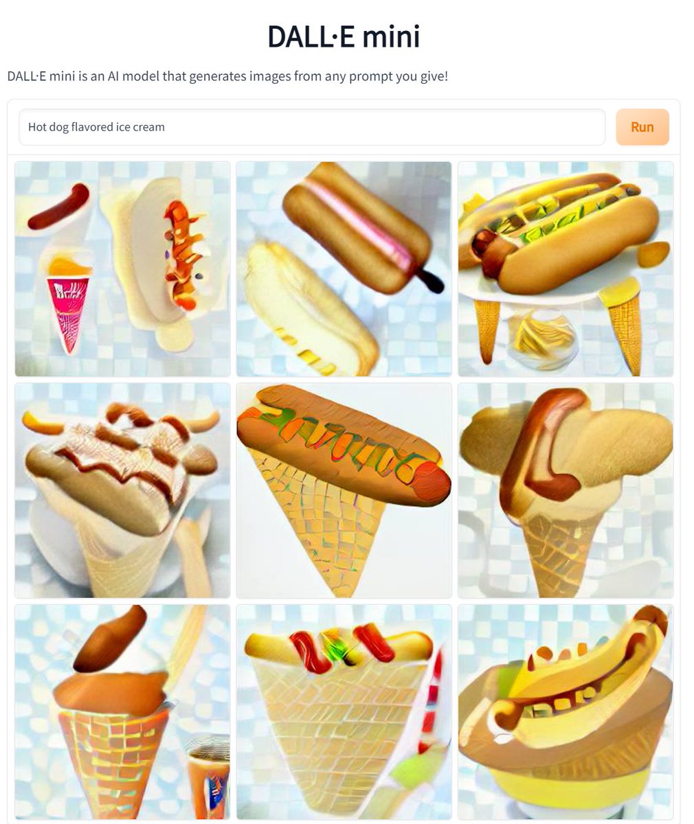 Hot dog flavored ice cream apparently nearly exclusively exists in front of blue and white checkerboard. #DALLEmini #IceCream #AI