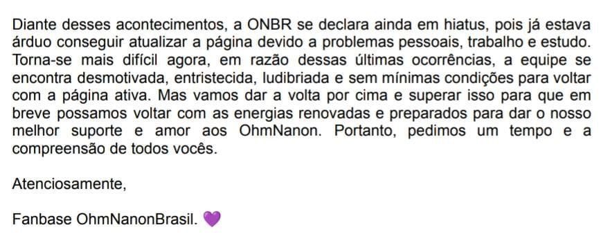 OhmNanonBrasil's tweet photo. Carta de esclarecimento https://t.co/qN9Kjk6BbZ