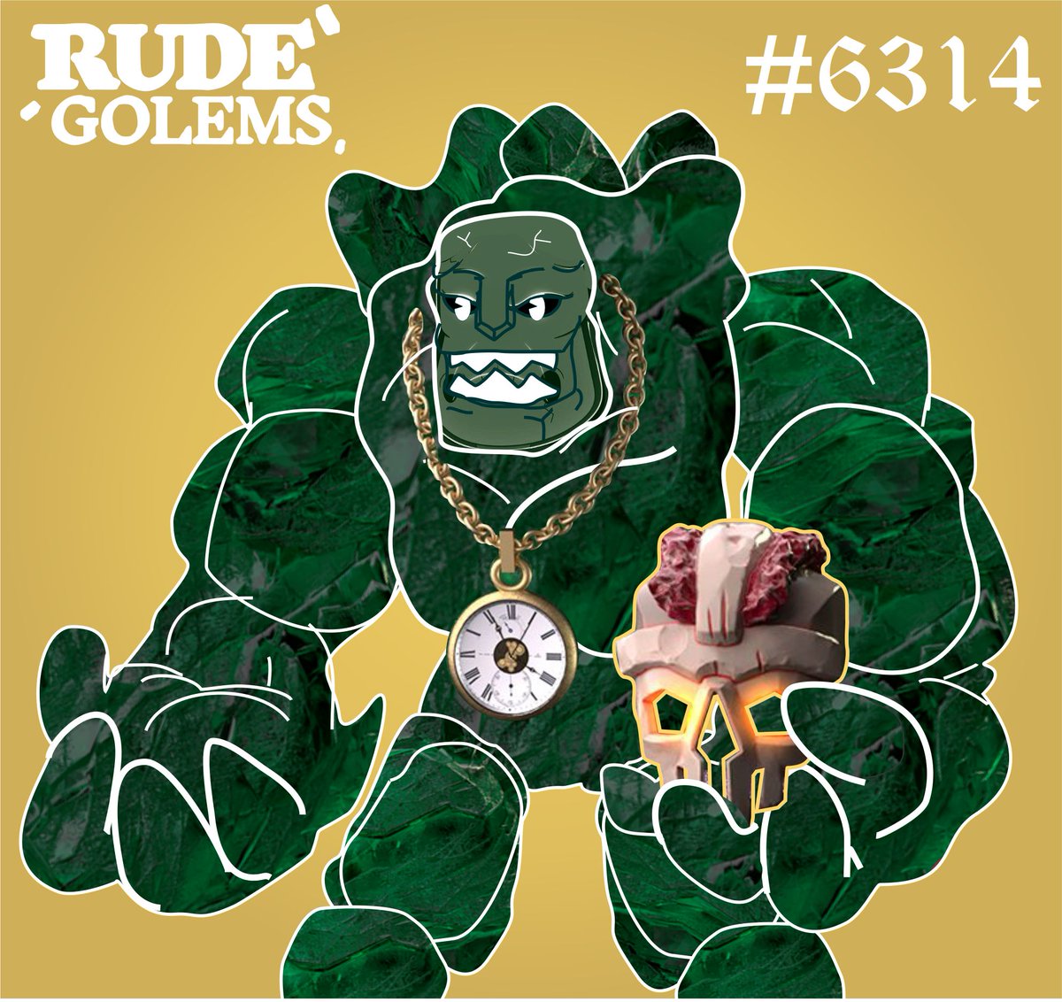 gokumorita's tweet photo. MY Rude golems caricatura!!! con su Máscara de esqueleto en mano!!! #rudegolem @RudeGolems #SkeletonMask #skinEmerald #golem https://t.co/csfoYlg3sD