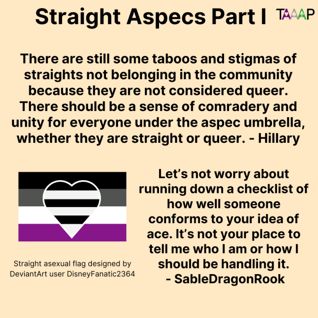 TAAAP_org's tweet photo. Today we're posting the first of several Aspec Voices that focus on straight #aspecs in honor of #Pride2022, because #Pride is for straight #ace and #aro people too! Thanks to our contributors!
This graphic contains just a few quotes from this article: https://t.co/NUpxqsgnqi. https://t.co/MBmCYRIQsJ