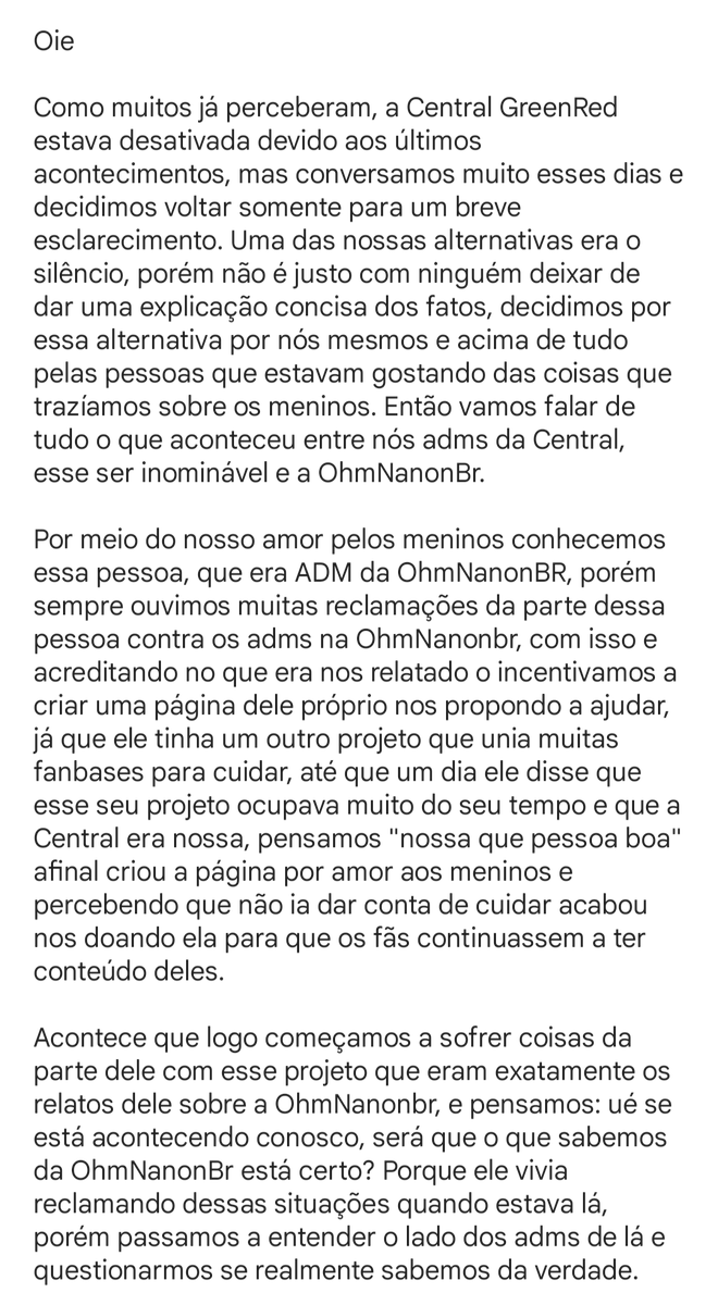 CentralGreenred's tweet photo. Nota de esclarecimento 📢
@OhmNanonBrasil https://t.co/maw9fddtvL