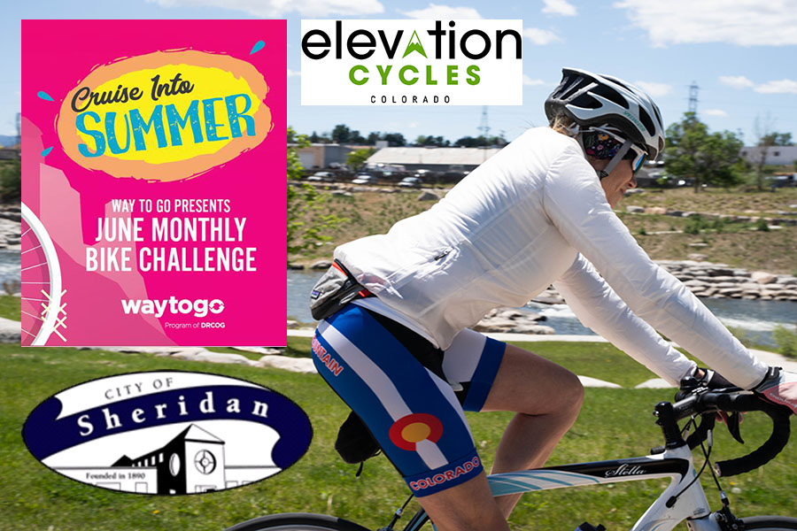 DRCOGorg's tweet photo. It's perfect cycling weather as we gear up for #BikeToWorkDay on June 22! Thanks to @CitySheridanco for sponsoring the June Monthly Bike Challenge. Log four or more bike trips on https://t.co/n5aMhOBvFW for a chance to win a helmet and tune-up from #ElevationCycles. #BTWD2022 https://t.co/yBz48CYzR5