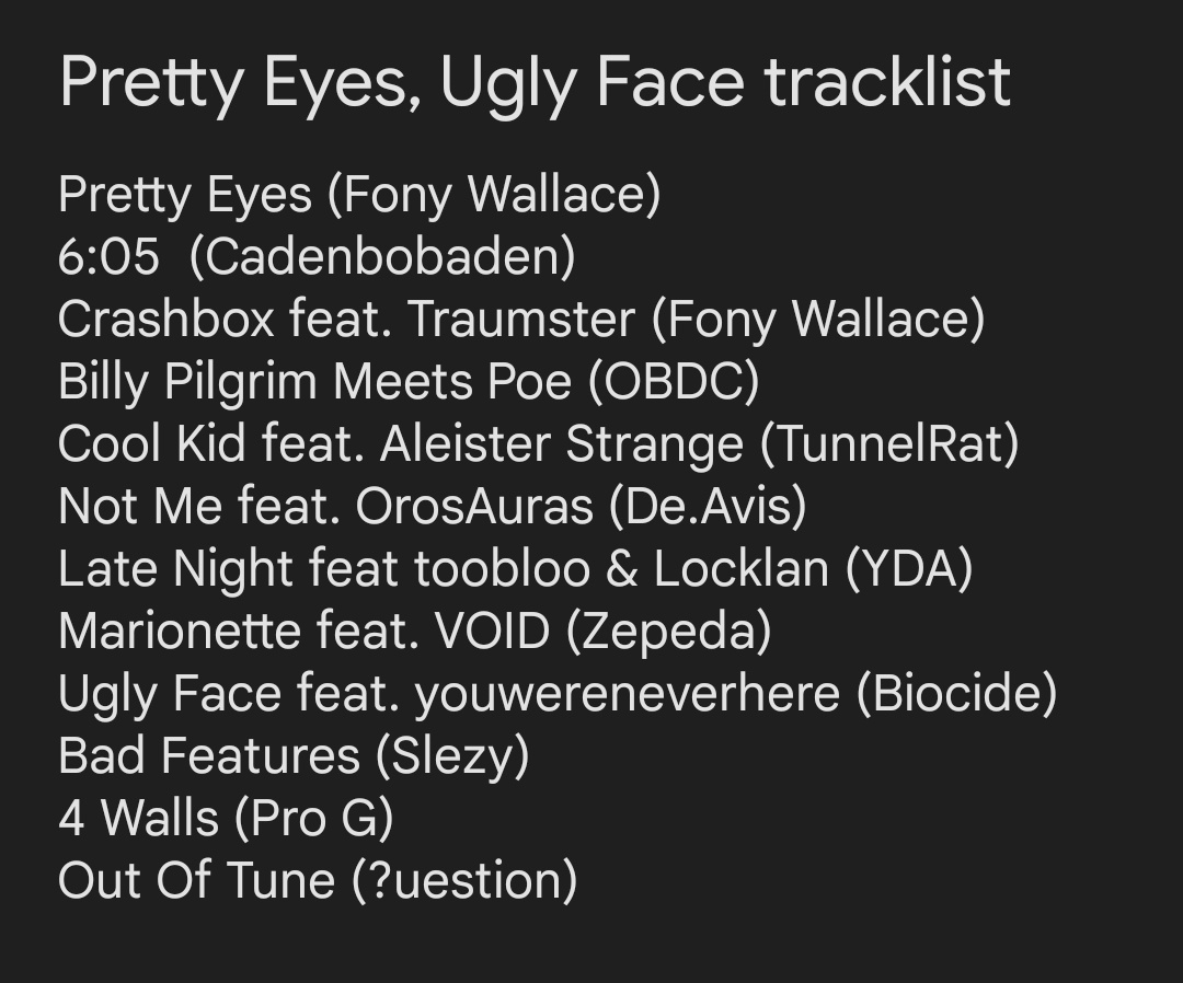 TwoFaceRapper's tweet photo. For all of those involved with this I can't thank you enough. VOID, @fonywallace, @cadenbobaden, OBDC from @obscure_club, @deadtunnelrat, @youwerenvrhere, @de_avis_, @OrosAuras, @nickproG13, @slezyorla @BlooManchu, @tg_locklan, Zepeda, @xquestionxx, @aleisterstrange and @bi2cide. https://t.co/eTseCki2VD