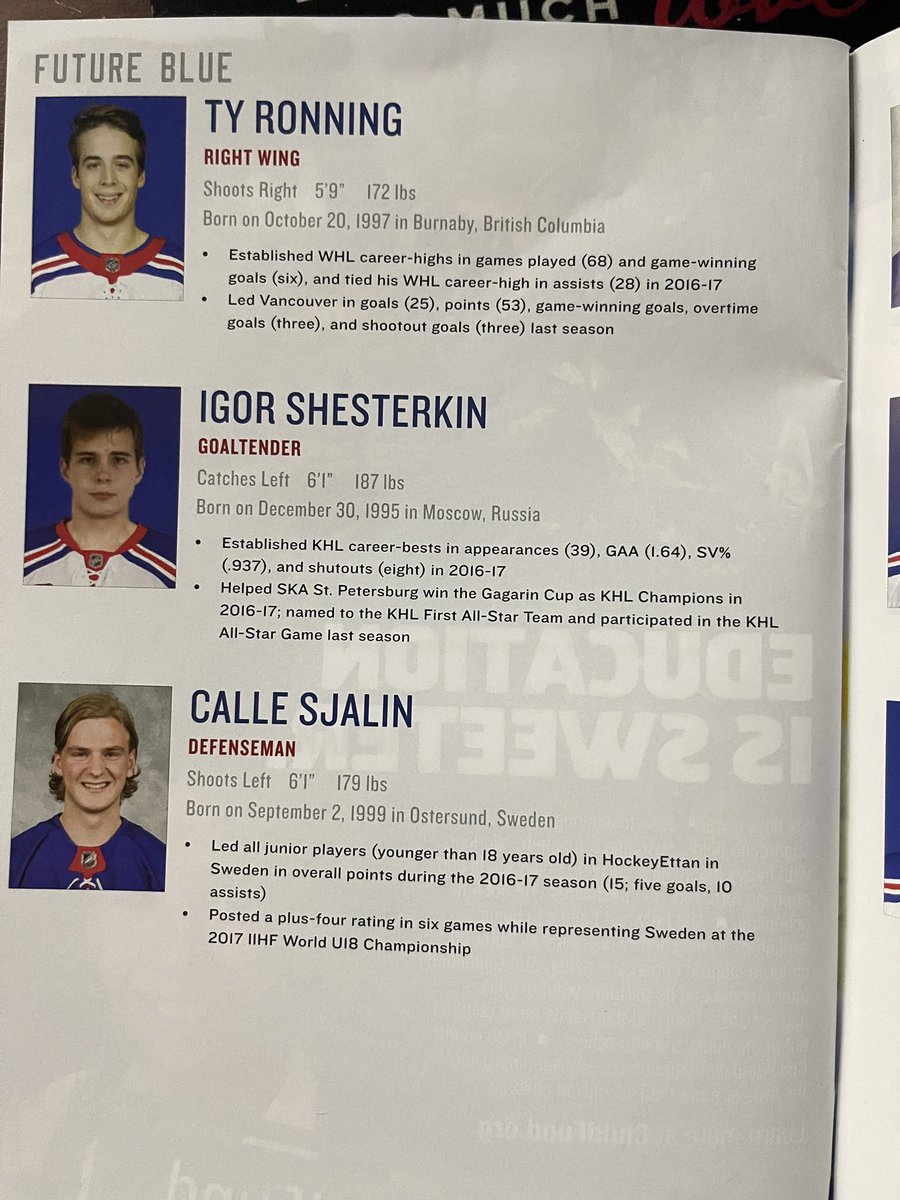 jayz572's tweet photo. @NYRangers thanks fellas for a great season. Found this in a book from opening night 2017. Future ranger section #igor https://t.co/KJYJ3QZsBB