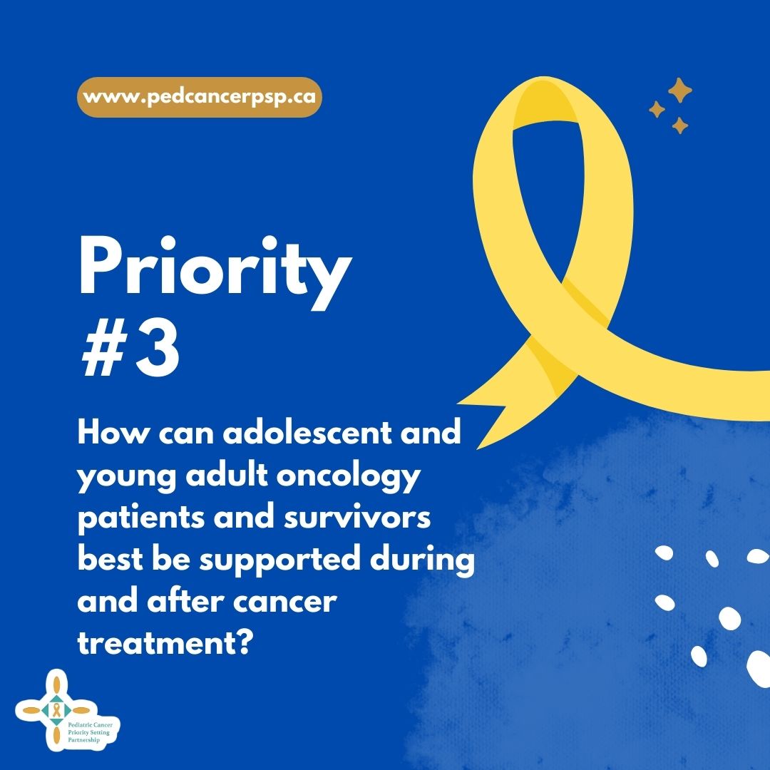 Support is needed through the treatment of adolescent and young adult oncology patients. Survivors need support after treatment. Finding the best support methods will allow adolescent and young adult oncology patients/survivors to feel comfortable. #childhoodcancer 🇨🇦🎗