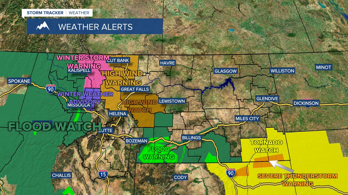 erik_wx's tweet photo. You name it, Montana's got it the next couple of days. From mountain snow to severe weather to flooding, there are a lot of hazards to be aware of depending on your location throughout the state. https://t.co/0h509RJ7M0