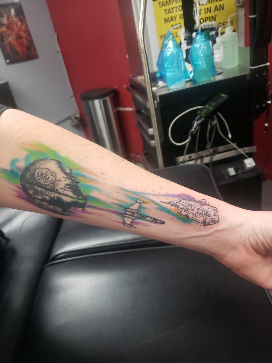 Added Lonestar's winnebago to my Star Wars tattoo last night 😁 <a href="/starwars/">Star Wars</a> <a href="/MelBrooks/">Mel Brooks</a>