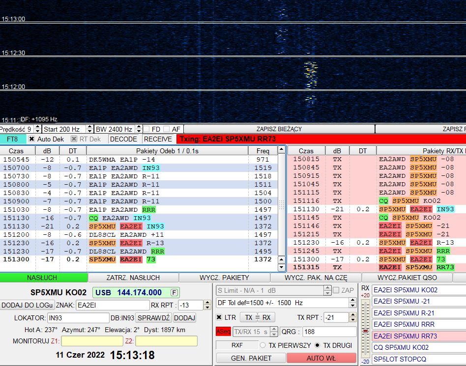 Tom SP5XMU / SN5R 🇵🇱 (@sp5xmu) on Twitter photo 2022-06-12 21:33:30 Finally yesterday first #SporadicE on #144MHz I've wkd EA2EI - 1967km as ODX ! 🆒 New squares with SV8PEX in JM99 + IT9GSF in JM67 Full report mmmonvhf.de/es.php?year=20… #hamradio #VHF #DX @SP4K @sp_vhf_c @DX_World Finally yesterday first #SporadicE on #144MHz I've wkd EA2EI - 1967km as ODX ! 🆒 New squares with SV8PEX in JM99 + IT9GSF in JM67 Full report mmmonvhf.de/es.php?year=20… #hamradio #VHF #DX @SP4K @sp_vhf_c @DX_World