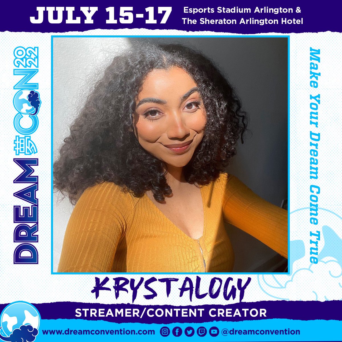 dreamconvention's tweet photo. Weโve still got some familiar faces left under our sleeve as we wind down on our guest list.
@WhoDontai & @LeanandCuisine are coming back as well as @KrystalogyTV making her first ever guest appearance to Dream Con!
#dreamconweekend https://t.co/Q7vHUwaJu0