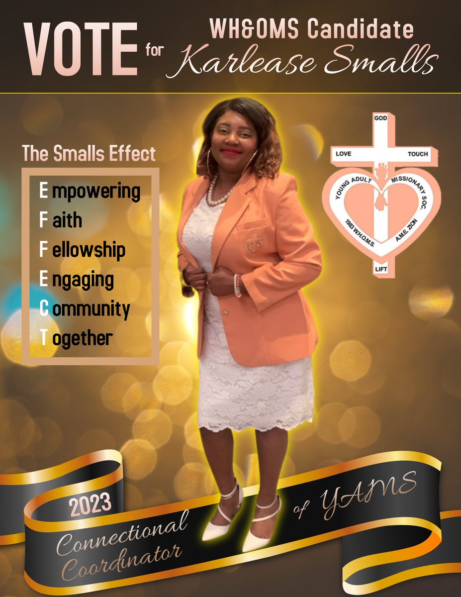 jantdesigns2015's tweet photo. Announcement from WH&amp;OMS Candidate, Karlease Smalls

It is with excitement that I offer myself to campaign for the next Connectional Coordinator of the Young Adult Missionary Society. More details will follow with my official campaign kick-off. 

#WH&amp;OMS #YAMS #TheAMEZionChurch https://t.co/9V3eJliZGl