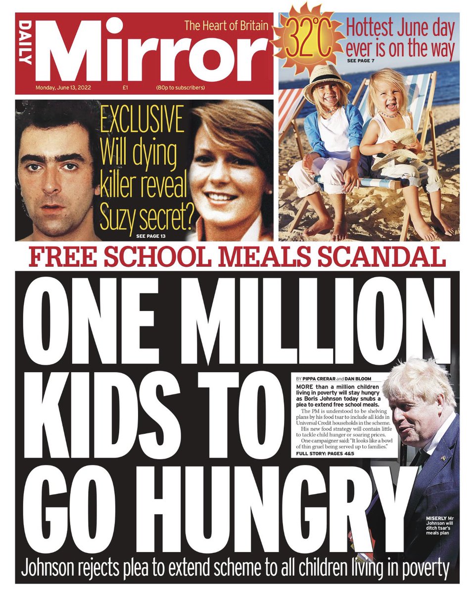 PippaCrerar's tweet photo. Monday’s @DailyMirror front page: One million kids to go hungry https://t.co/b7Zx91KazZ https://t.co/TpNVeQZjy0