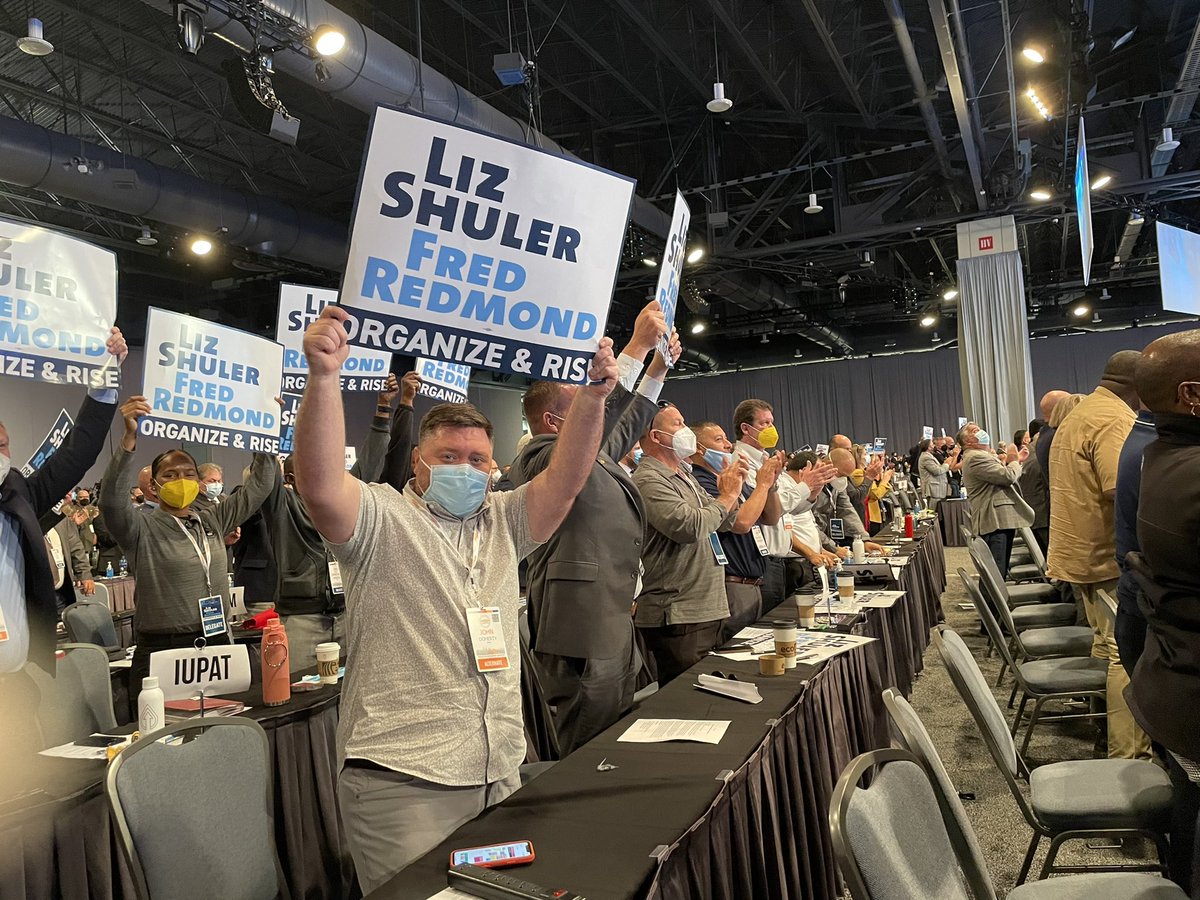 GoIUPAT's tweet photo. The IUPAT delegation was honored to be a part of history today! We joined our fellow @AFLCIO delegates in electing @LizShuler and @STRedmond! #AFLCIOConv https://t.co/f2w5jZqK6H