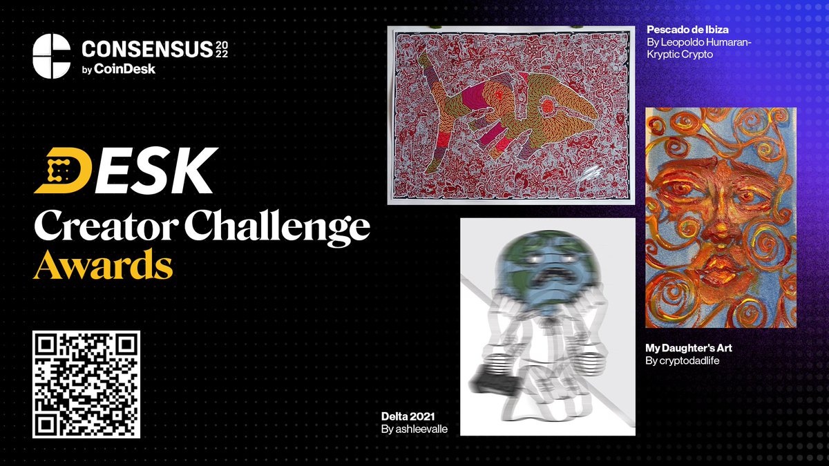 consensus2027's tweet photo. #Consensus2022 went out with a bang π₯ as we announced our #DESKCreator Challenge Awards.
Congrats to @ashleevalle, @cryptodadlife and @leopoldohumaran! https://t.co/CFX3hKLgOe
