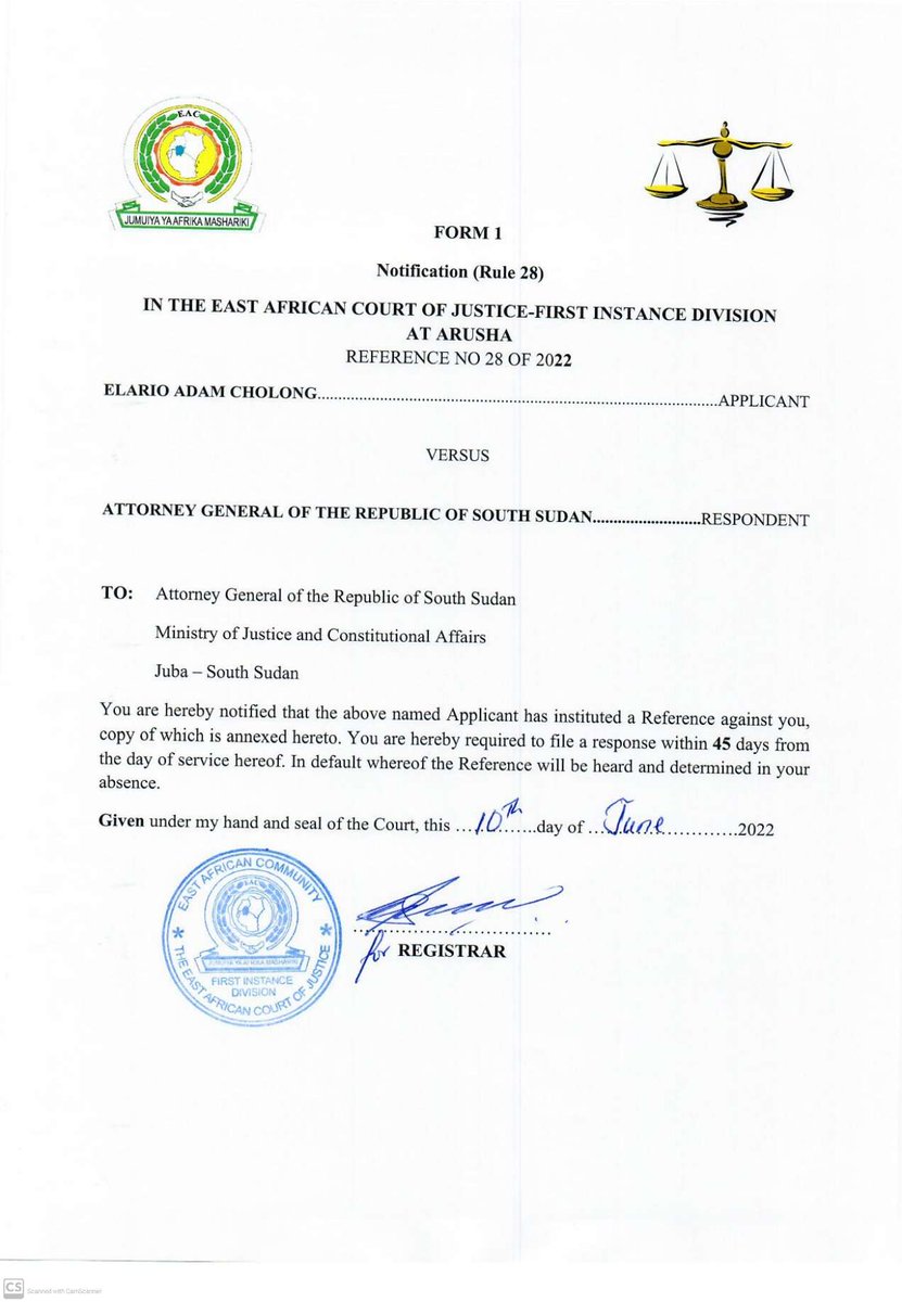 boldengdit's tweet photo. The Ministry of Justice and Constitutional Affairs is given 45 days to file a response to the case concerning the illegal DREDGING of our Rivers in the East African Court of Justice.
Junubin ain't sleeping ๐
#No2Dredging
#No2JongleiCanal https://t.co/SNyE4HMFpp