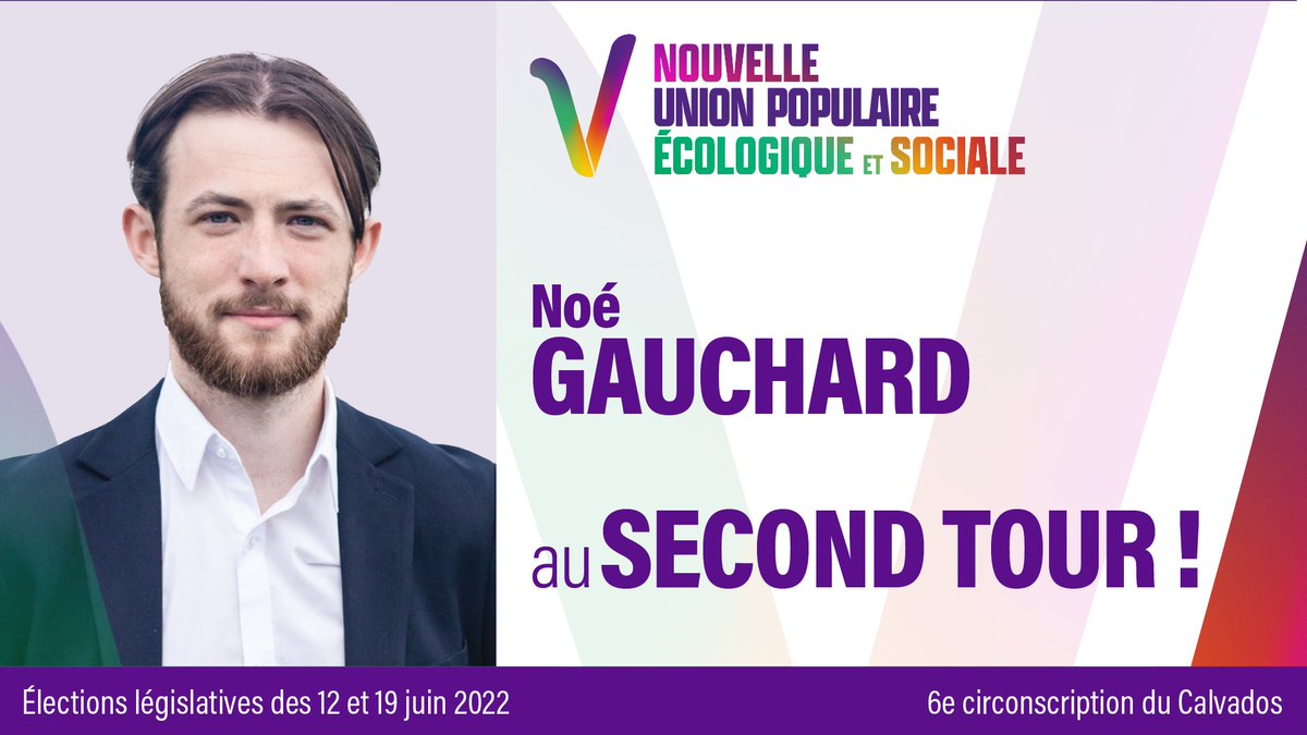 ✌️ <a href="/GauchardNoe/">Noé Gauchard</a>, candidat #NUPES dans la 6ème circonscription du Calvados, est qualifié pour le second tour des élections législatives !

#VcommeVictoire #legislatives2022