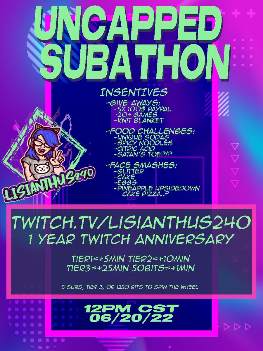 The uncapped anniversary subathon is coming up guys!! <3 <a href="/Tyrant__King/">TyrantKing</a> @DsmallzJ <a href="/NICKsoonKnack/">NICKsoonKnack</a> <a href="/realist__Rozay/">realistRozay</a> @QueenFuego_ <a href="/SamuraiGenetics/">SamuraiGenetics</a> <a href="/el_m0x13/">EL MOXIE</a> @G5Sin_Official @mirage_omega <a href="/TheSKPea/">SKPEA</a> <a href="/AcreAceTV/">AcreAce</a> @LauraThaExplor <a href="/Alastor_Trinh/">keeping the username</a> <a href="/fritzgalen72/">RG | Fritzgalen</a>