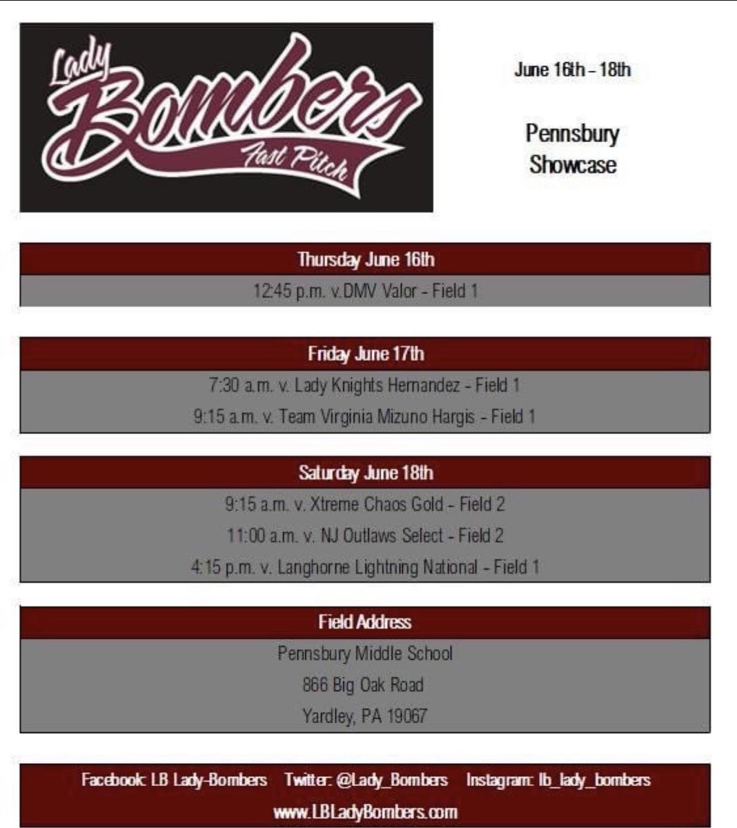 gabbispinelli13's tweet photo. Here ours schedule for this week/weekends Pennsbury Showcase‼️ @Lady_Bombers https://t.co/kpVKH50gxz