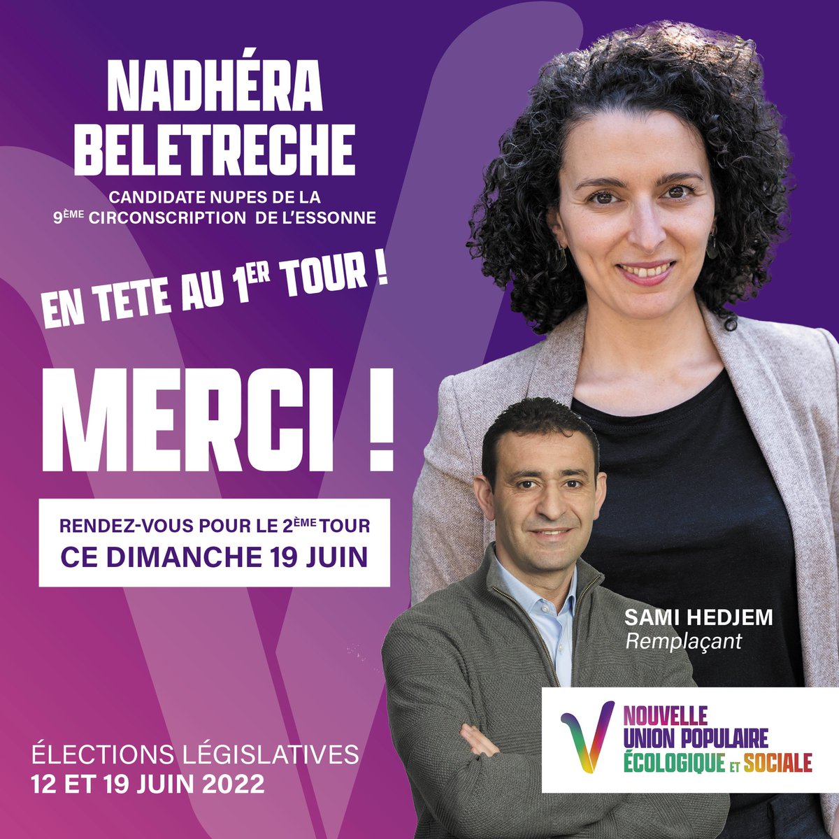 Nad_Beletreche's tweet photo. Merci du fond du coeur aux Essonniens et Essonniennes qui m’ont placée en tête du premier tour face à la députée sortante LREM! https://t.co/FdjLgobHMU
