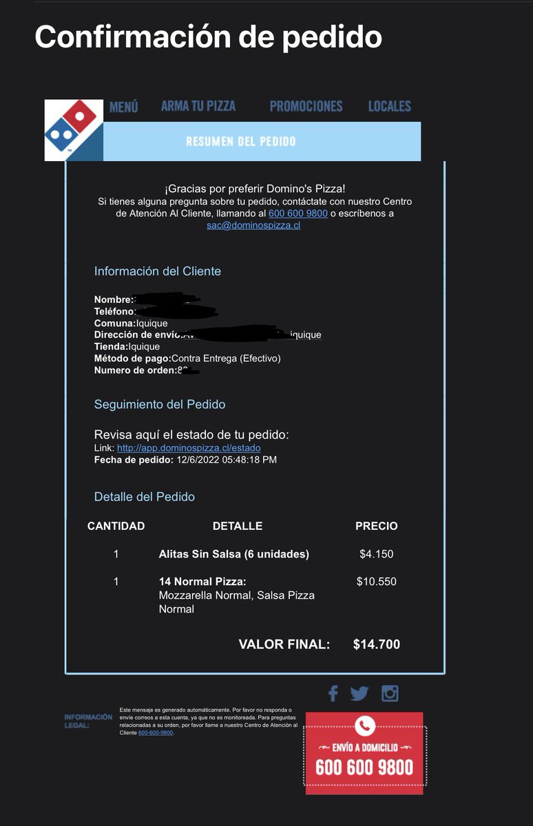 iqqconsciente's tweet photo. @dominospizza_cl me podrían explicar el valor al pedir la pizza y valor que debí pagar con la boleta. @SERNAC atentos con esta empresa me indican un valor completamente distinto en el pedido con el que realmente cobran al entregar el pedido, además agrega propina, pague $20.460.- https://t.co/IHTfteeWbA