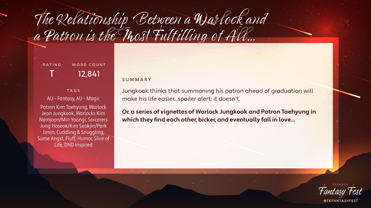 tkfantasyfest's tweet photo. ✨The Relationship Between a Warlock and a Patron is the Most Fulfilling of All…
✨T, 12.8k
✨Fluff, Humor, Slice of Life

https://t.co/gusM5yJJQH https://t.co/tx8L8RHvhv