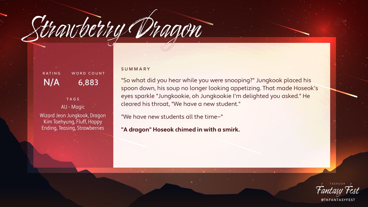 tkfantasyfest's tweet photo. ✨Strawberry Dragon
✨N/A, 6.8k
✨Fluff, Happy Ending

https://t.co/fkCebN81kd https://t.co/JBgcxmXQKs