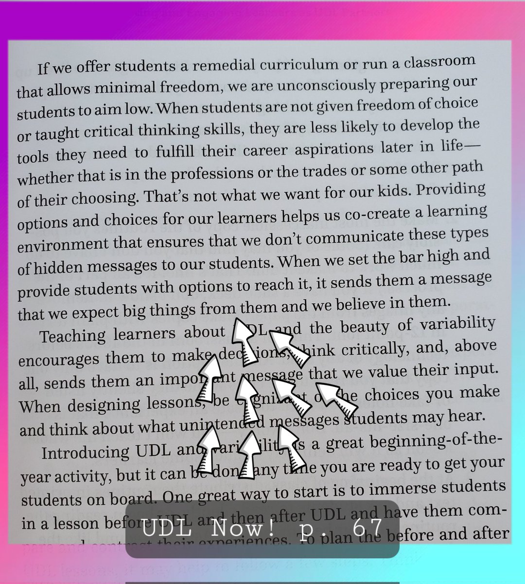 Such a powerful message:

'When we set the bar high and provide students with options to reach it, it sends them a message that we expect big things from them and we believe in them.'
📚: @KatieNovakUDL #UDLNow!