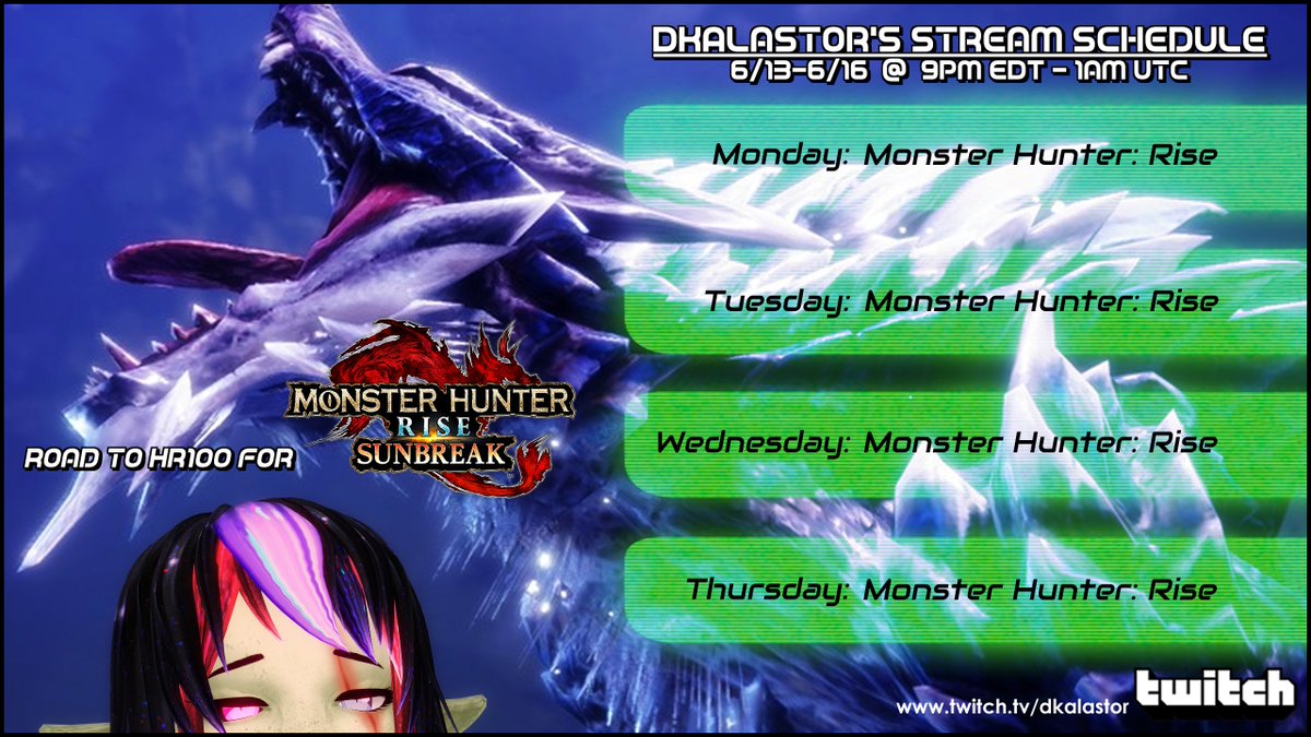 DKAlastor's tweet photo. Sunbreak is almost here soooo... I wanna play catch up for a bit! #VTuber #HyperDriveV https://t.co/VBLIkt0LiJ