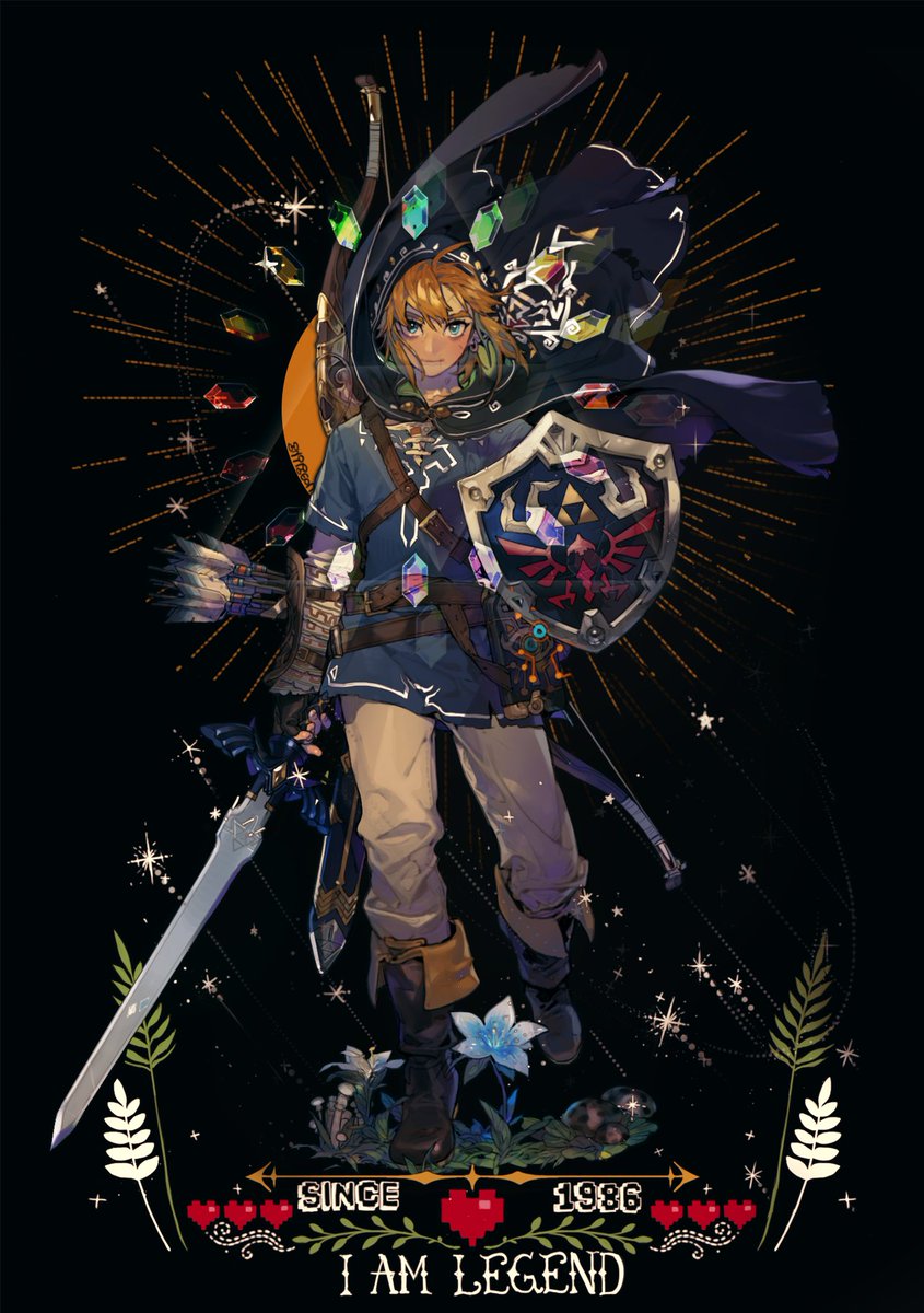 link weapon 1boy shield male focus arrow (projectile) sword holding  illustration images